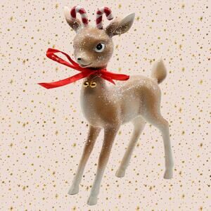 Festive Standing Reindeer Decor with Sparkly Details, Vintage Mid-Century Design